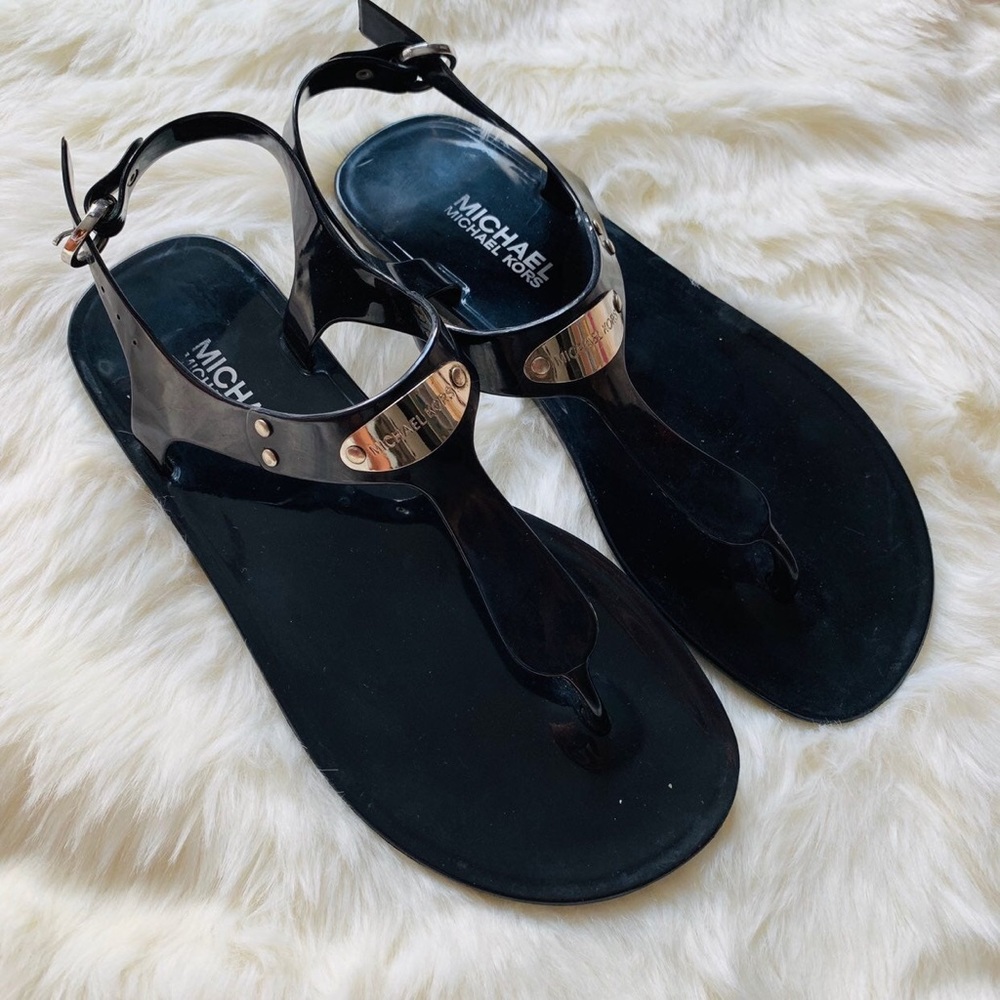Michael Kors MK Plate Black Jelly Sandal 10